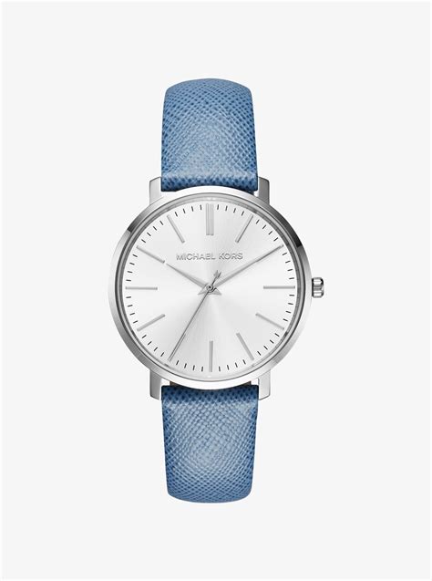 michael kors jaryn silver tone leather band watch|Jaryn Silver.